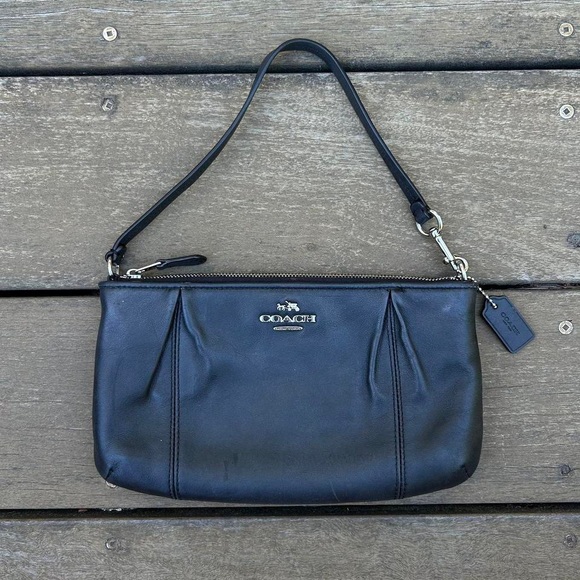 Y2K Black Leather Coach Mini Bag Shoulder Bag Purse Wristlet - Picture 1 of 8